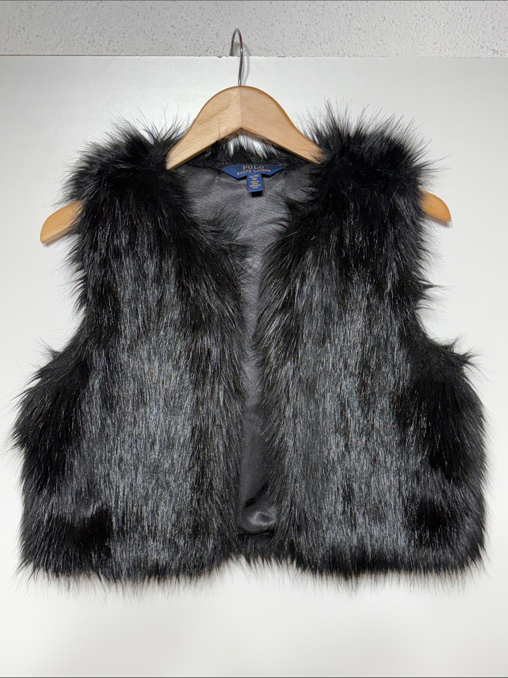 Polo Ralph Lauren XL Size 16 Girls Faux Fur Black Vest